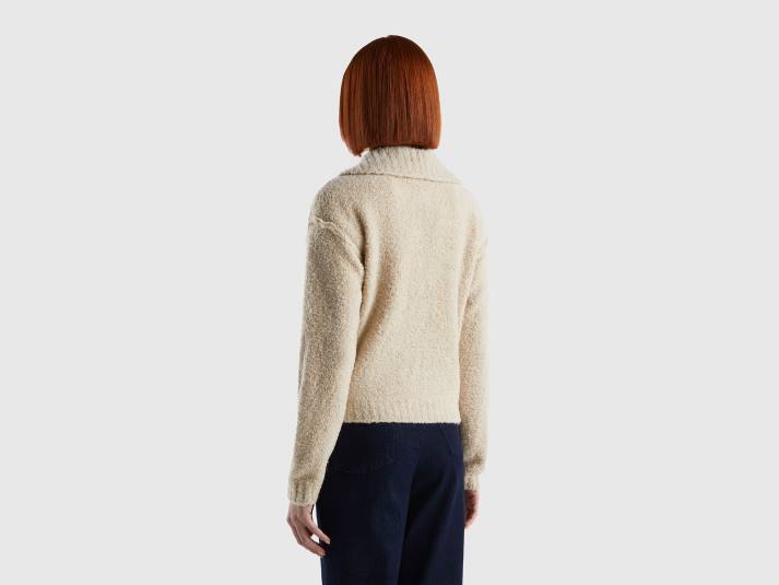 vrouwen Benetton jasje van bouclégaren beige 4R62269
