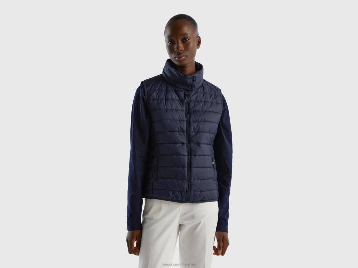 vrouwen Benetton mouwloos pufferjack met gerecyclede watten donkerblauw 4R623754
