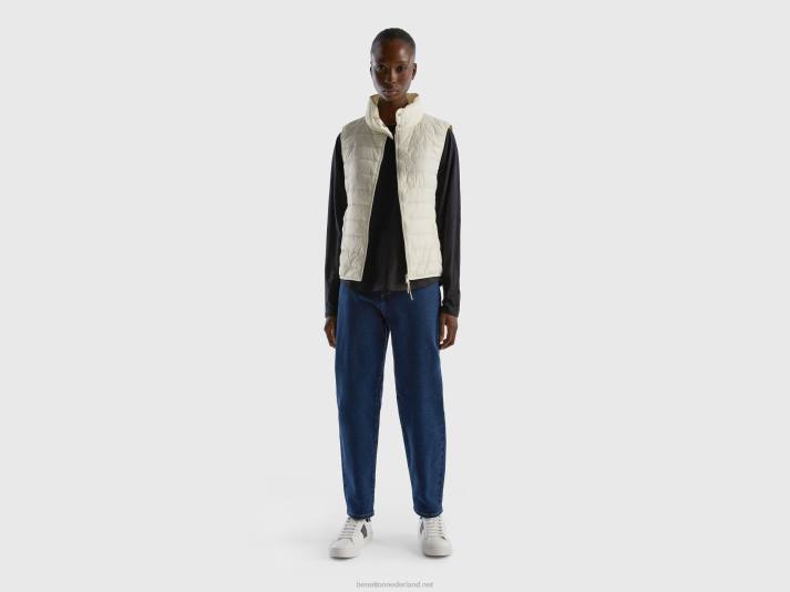 vrouwen Benetton mouwloos pufferjack met gerecyclede watten romig wit 4R62282