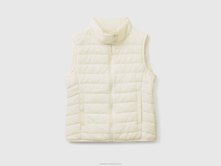 vrouwen Benetton mouwloos pufferjack met gerecyclede watten romig wit 4R623756