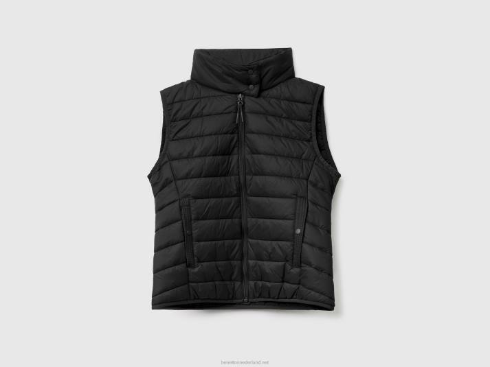 vrouwen Benetton mouwloos pufferjack met gerecyclede watten zwart 4R62281