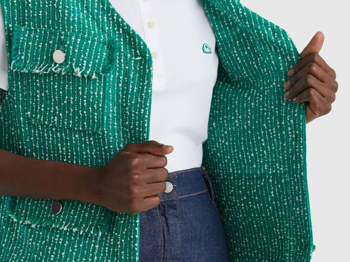 vrouwen Benetton groen bouclé vest groente 4R62273