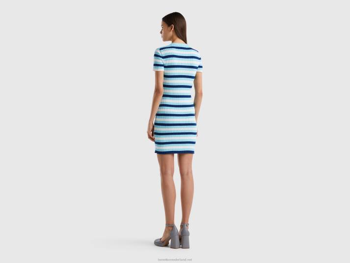 vrouwen Benetton korte gestreepte jurk met knopen lichtblauw 4R624011