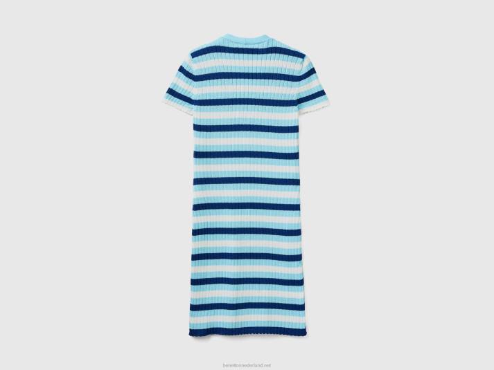 vrouwen Benetton korte gestreepte jurk met knopen lichtblauw 4R624011