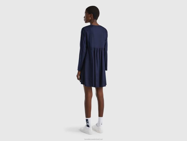 vrouwen Benetton korte jurk van duurzame viscose donkerblauw 4R62543