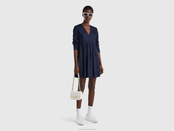 vrouwen Benetton korte jurk van duurzame viscose donkerblauw 4R62543