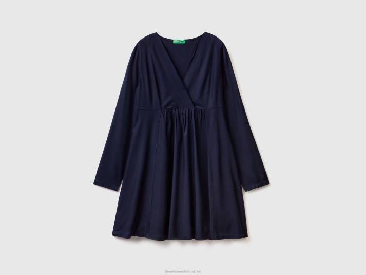 vrouwen Benetton korte jurk van duurzame viscose donkerblauw 4R62543