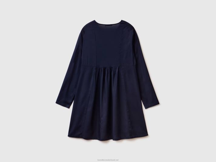 vrouwen Benetton korte jurk van duurzame viscose donkerblauw 4R62543