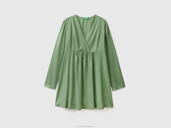 vrouwen Benetton korte jurk van duurzame viscose groente 4R624018