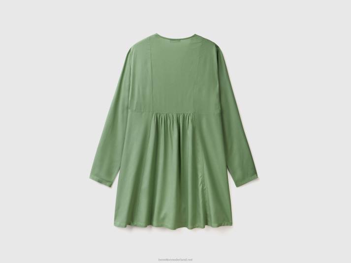 vrouwen Benetton korte jurk van duurzame viscose groente 4R62534