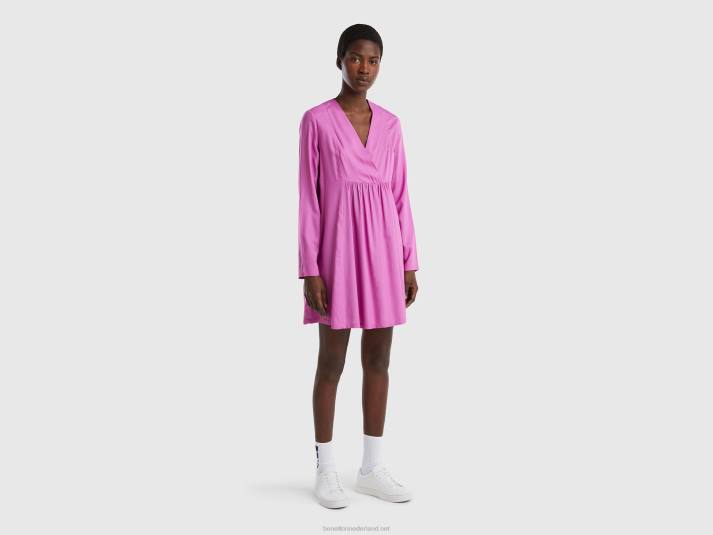 vrouwen Benetton korte jurk van duurzame viscose roze 4R62559