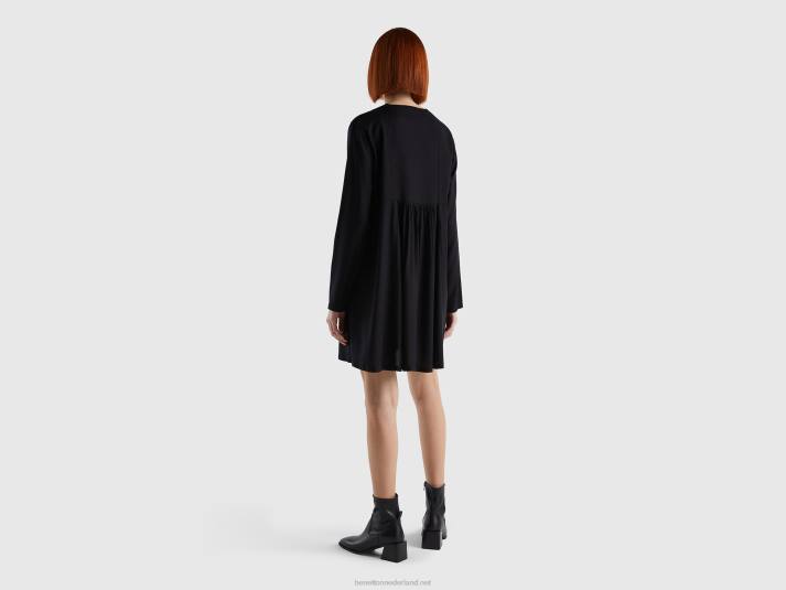 vrouwen Benetton korte jurk van duurzame viscose zwart 4R624009