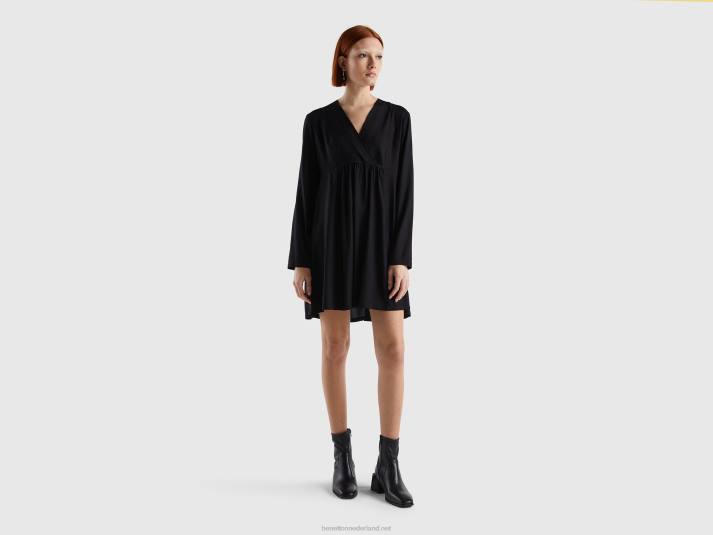 vrouwen Benetton korte jurk van duurzame viscose zwart 4R624009