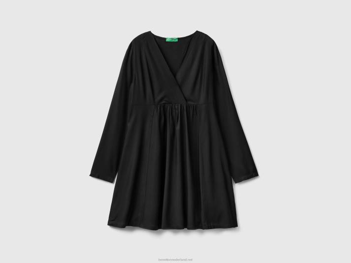 vrouwen Benetton korte jurk van duurzame viscose zwart 4R624009