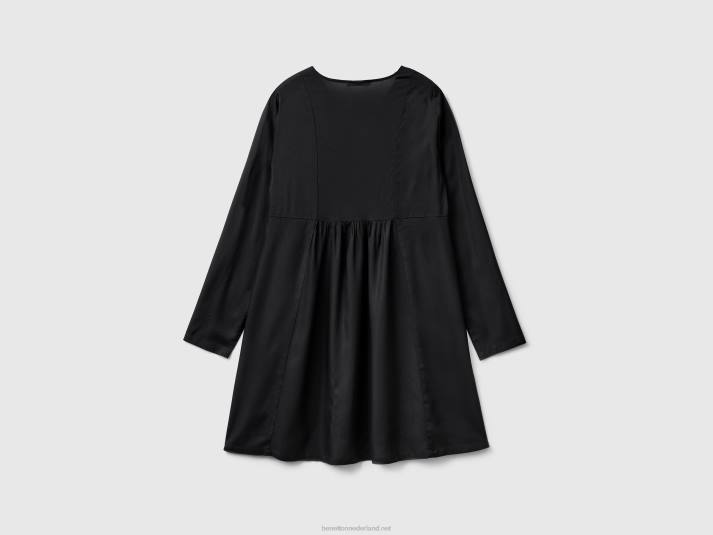 vrouwen Benetton korte jurk van duurzame viscose zwart 4R624009