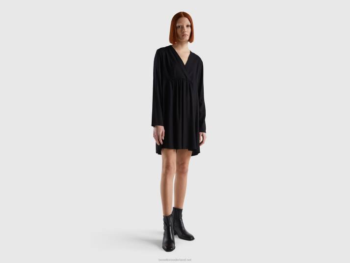 vrouwen Benetton korte jurk van duurzame viscose zwart 4R62548