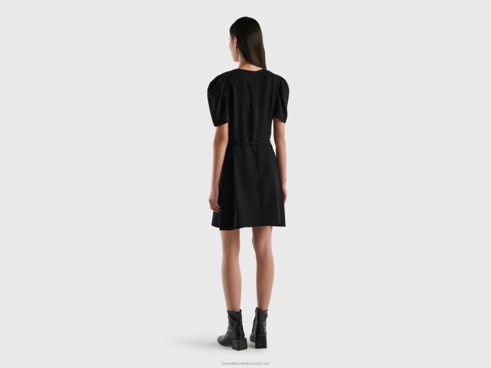 vrouwen Benetton korte jurk van viscosemix zwart 4R624006