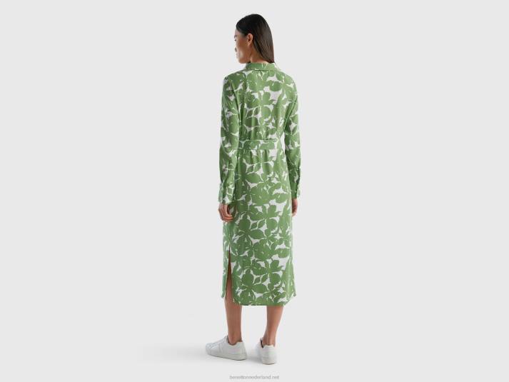 vrouwen Benetton Gebloemde overhemdjurk van zuivere viscose groente 4R62545
