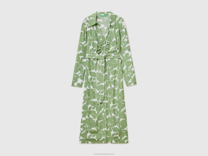 vrouwen Benetton Gebloemde overhemdjurk van zuivere viscose groente 4R62545