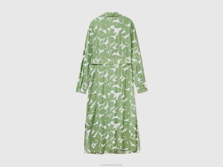 vrouwen Benetton Gebloemde overhemdjurk van zuivere viscose groente 4R62545