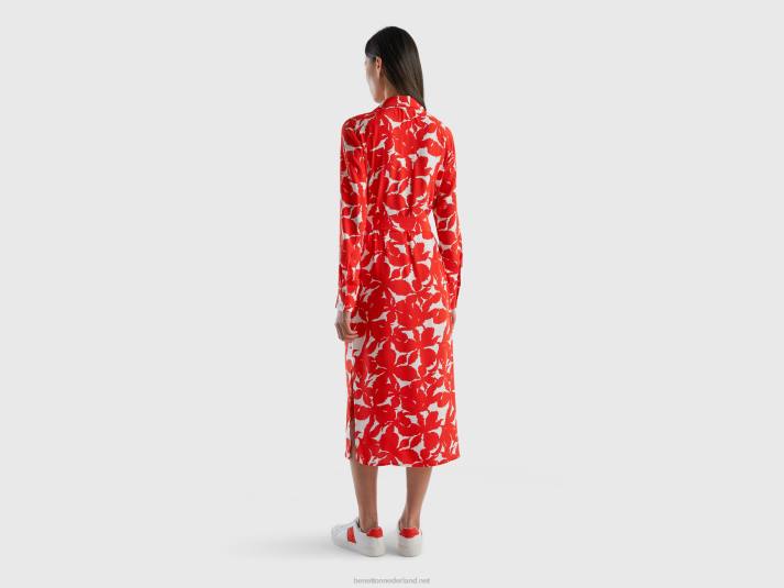 vrouwen Benetton Gebloemde overhemdjurk van zuivere viscose rood 4R624032