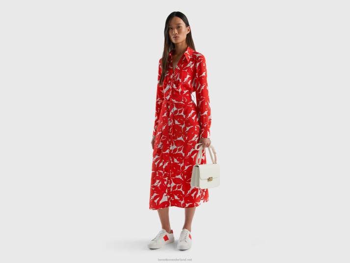 vrouwen Benetton Gebloemde overhemdjurk van zuivere viscose rood 4R624032