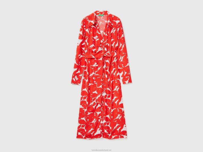 vrouwen Benetton Gebloemde overhemdjurk van zuivere viscose rood 4R624032