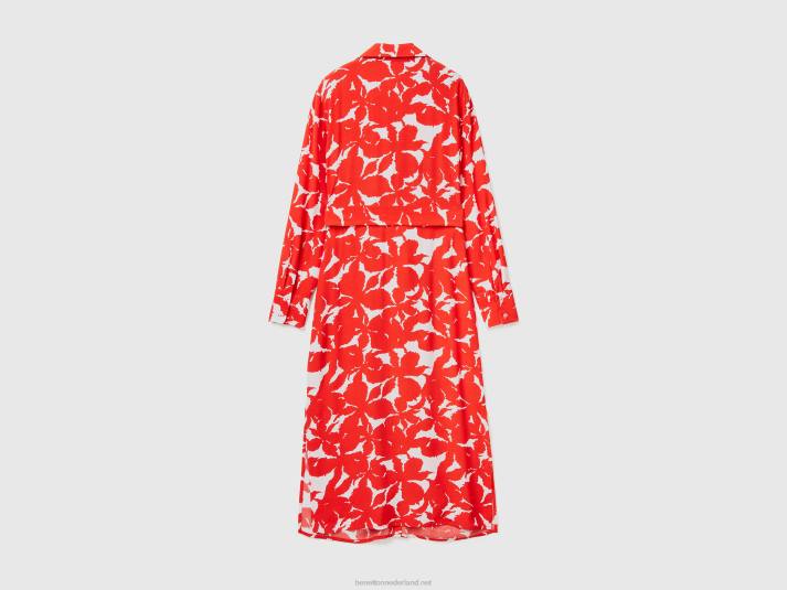 vrouwen Benetton Gebloemde overhemdjurk van zuivere viscose rood 4R624032