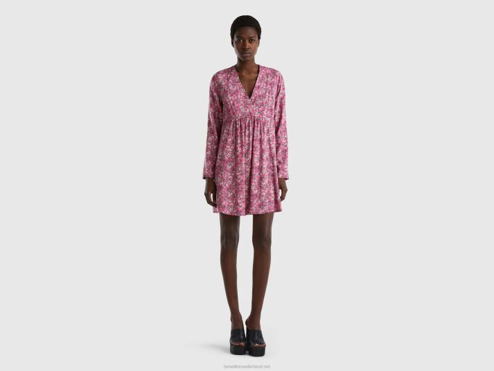 vrouwen Benetton Jurk met patroon van duurzame viscose roze 4R624014