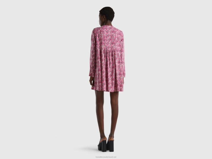 vrouwen Benetton Jurk met patroon van duurzame viscose roze 4R62553