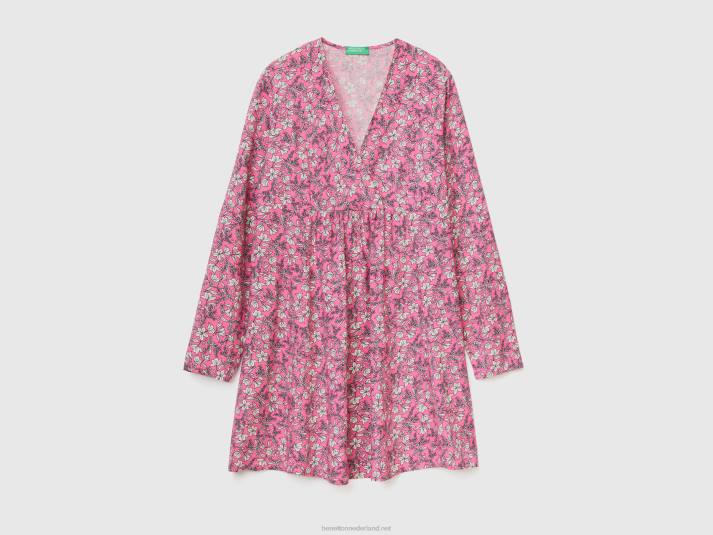 vrouwen Benetton Jurk met patroon van duurzame viscose roze 4R62553