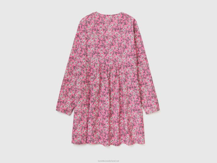 vrouwen Benetton Jurk met patroon van duurzame viscose roze 4R62553