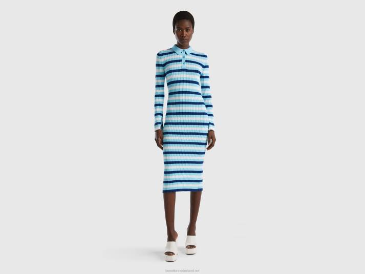 vrouwen Benetton gestreepte midi-jurk lichtblauw 4R624027