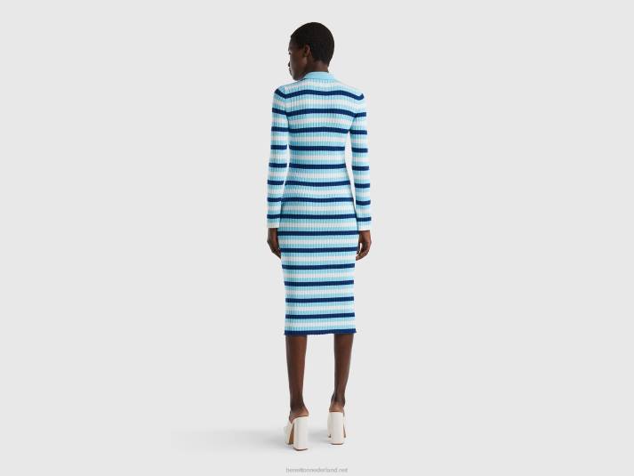 vrouwen Benetton gestreepte midi-jurk lichtblauw 4R62533