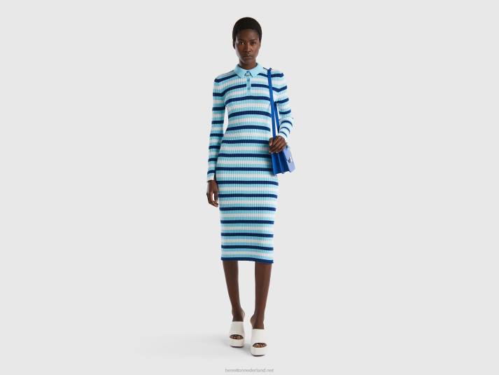 vrouwen Benetton gestreepte midi-jurk lichtblauw 4R62533