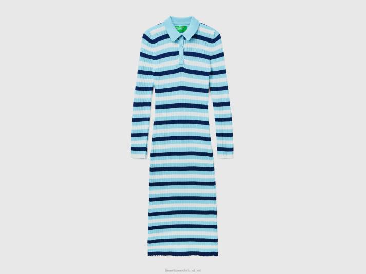 vrouwen Benetton gestreepte midi-jurk lichtblauw 4R62533