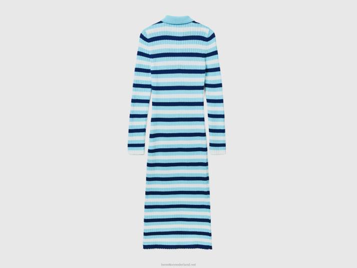vrouwen Benetton gestreepte midi-jurk lichtblauw 4R62533