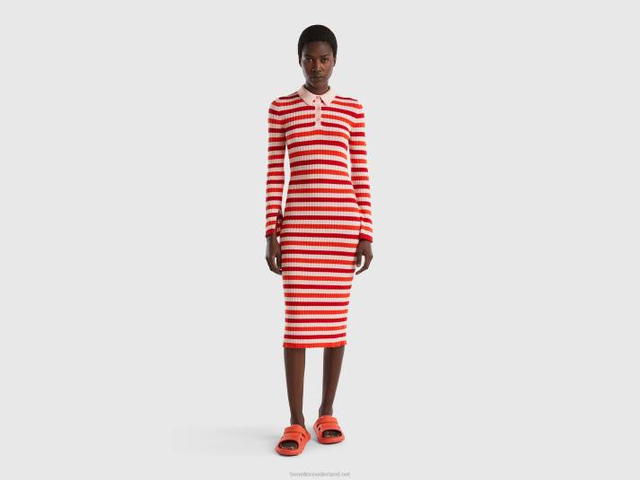 vrouwen Benetton gestreepte midi-jurk rood 4R624015