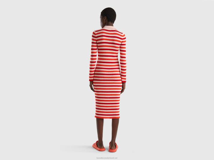 vrouwen Benetton gestreepte midi-jurk rood 4R62536