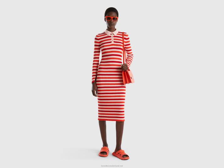 vrouwen Benetton gestreepte midi-jurk rood 4R62536
