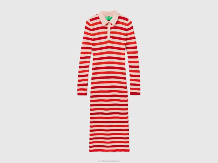vrouwen Benetton gestreepte midi-jurk rood 4R62536