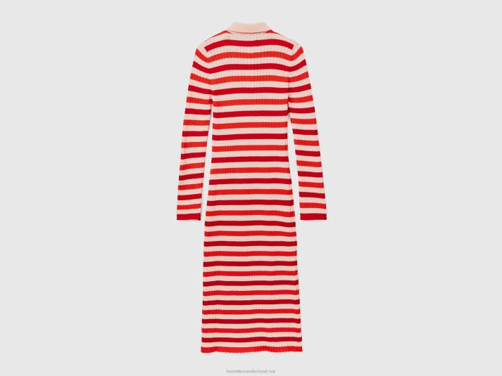vrouwen Benetton gestreepte midi-jurk rood 4R62536