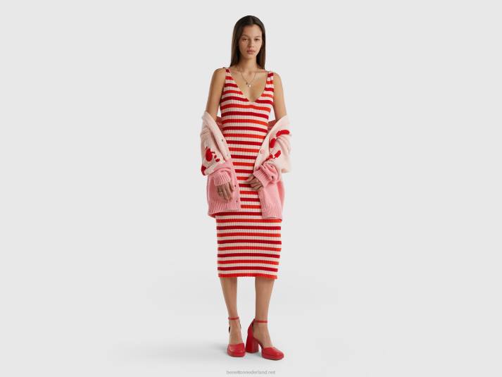 vrouwen Benetton gestreepte midi-jurk veelkleurig 4R624007