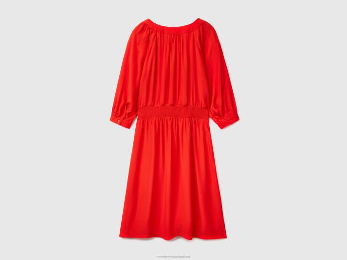 vrouwen Benetton jurk met v-hals van zuivere viscose rood 4R624008