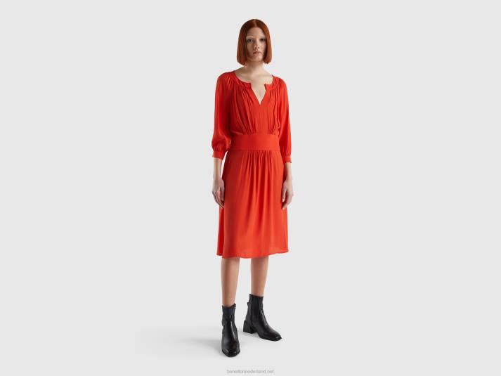 vrouwen Benetton jurk met v-hals van zuivere viscose rood 4R62535