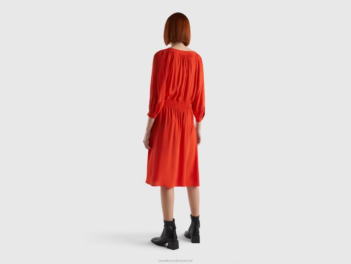 vrouwen Benetton jurk met v-hals van zuivere viscose rood 4R62535