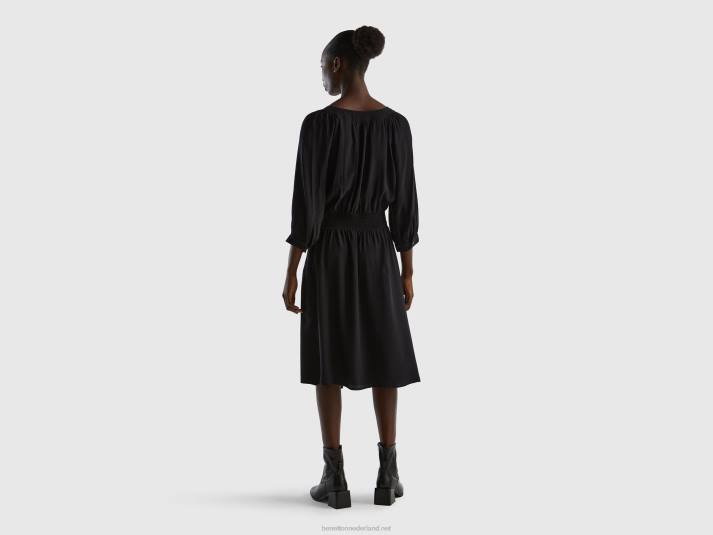 vrouwen Benetton jurk met v-hals van zuivere viscose zwart 4R62557