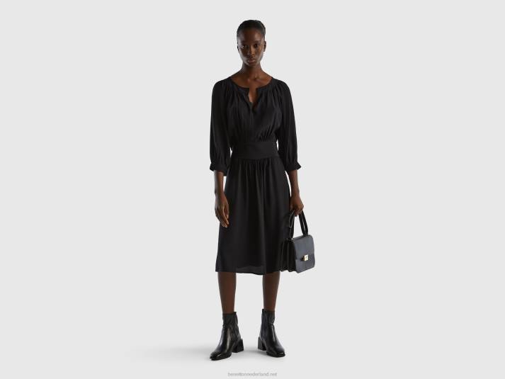 vrouwen Benetton jurk met v-hals van zuivere viscose zwart 4R62557