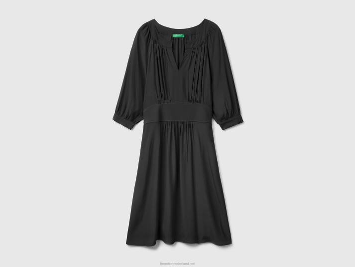 vrouwen Benetton jurk met v-hals van zuivere viscose zwart 4R62557