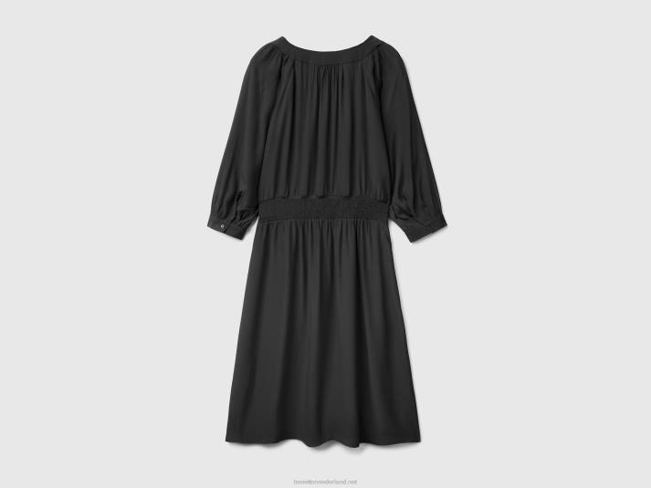 vrouwen Benetton jurk met v-hals van zuivere viscose zwart 4R62557